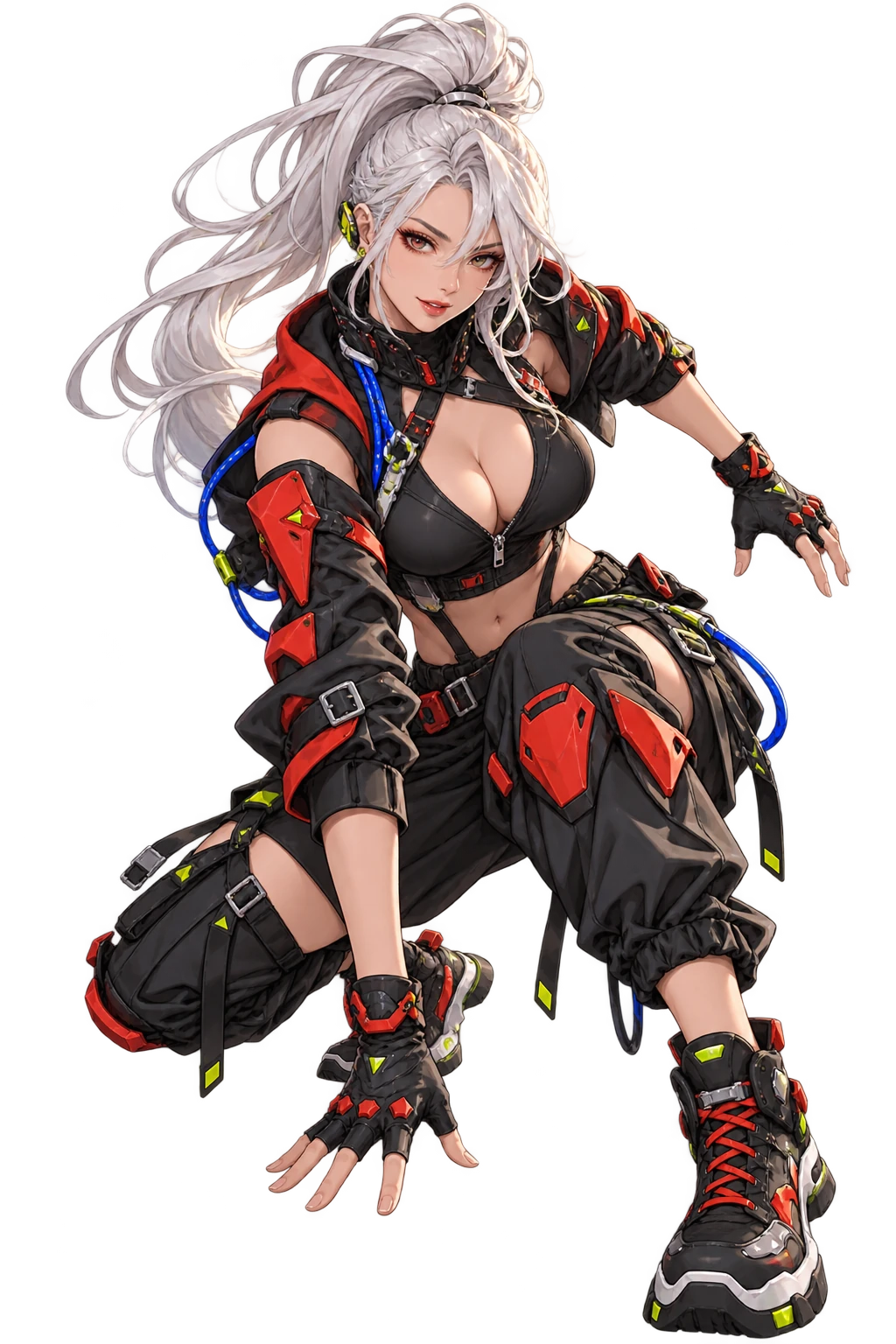 Original anime-style cyberpunk fighter in red and black gear